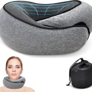 Travel Neck Pillow for Airplanes – 100% Memory Foam, 360° Head Support, Breathable & Washable Cover, Compact for Travel, Car & Flights